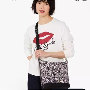 Kate Spade NWT‎ Animal Print Leopard Duffel Large Crossbody Black White